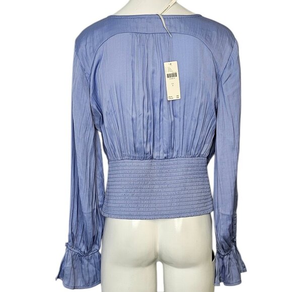 Anthropologie Womens Smocked Button Front V-Neck Cinched Sleeve Size Small - Picture 2 of 10